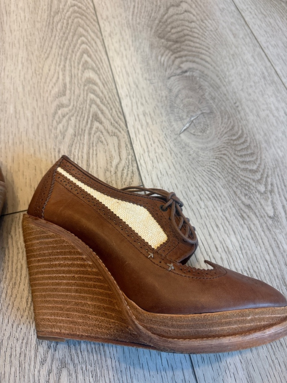rag & bone Brown Lace-Up Wedge Brogues with Cream Insets - Picture 6 of 9